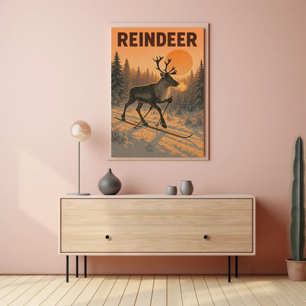 Reindeer On Skis Poster