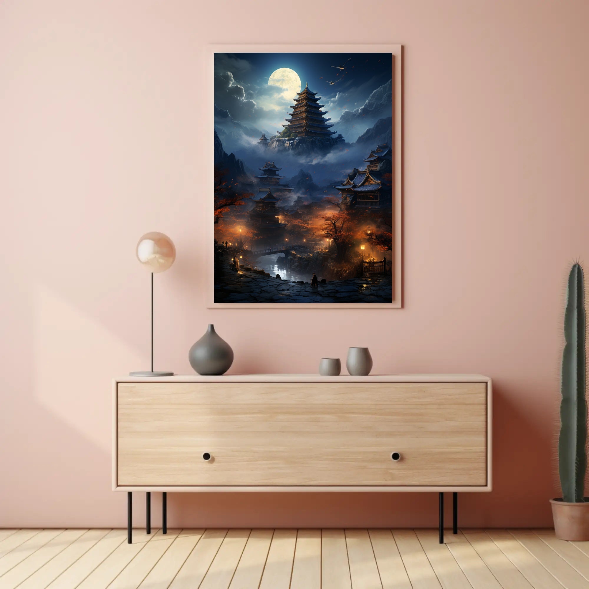 Moonlit Pagoda Serenity Poster