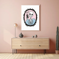 Humorous Skeleton Self-Image Cartoon Phone Heart Poster