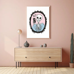 Humorous Skeleton Self-Image Cartoon Phone Heart Poster