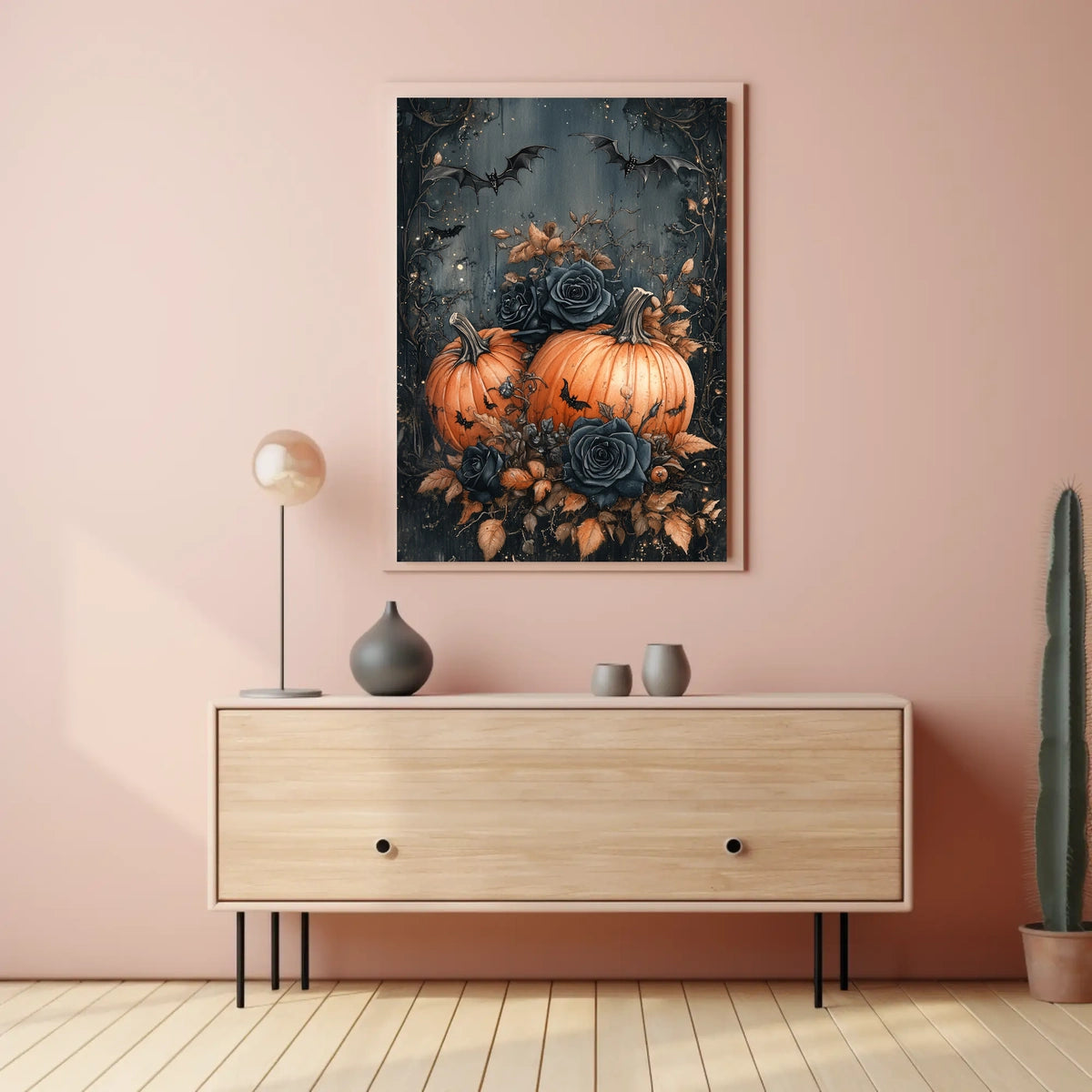 Halloween Pumpkin Bats: Abstract, Artistic, or Pop Culture Poster