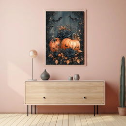 Halloween Pumpkin Bats: Abstract, Artistic, or Pop Culture Poster