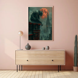 Gothic Gargoyle Overlooking Medieval City Fantasy or Mythology Poster PosterGoat