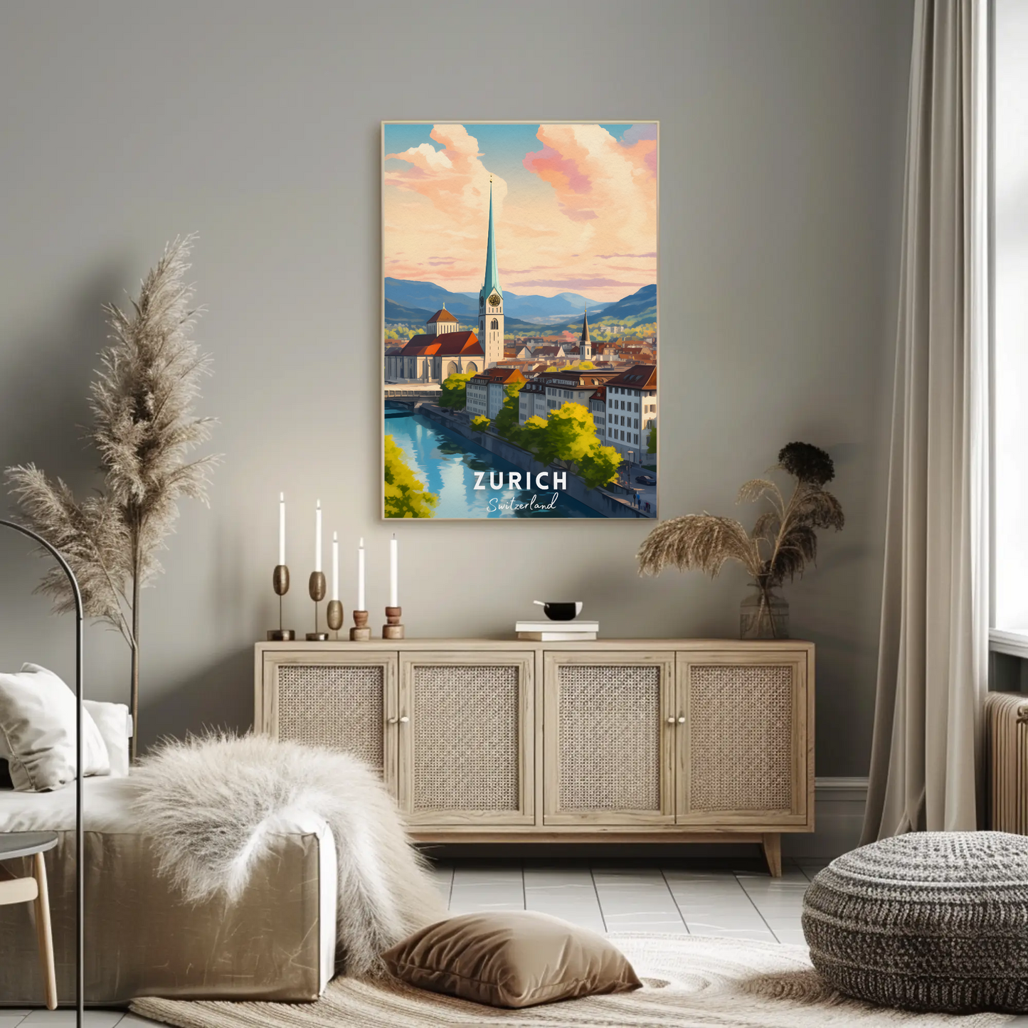 Zurich River Reflection Travel Poster
