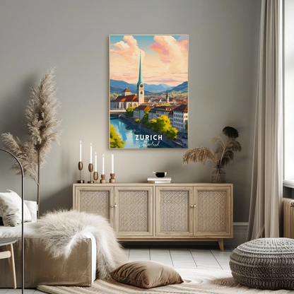 Zurich River Reflection Travel Poster