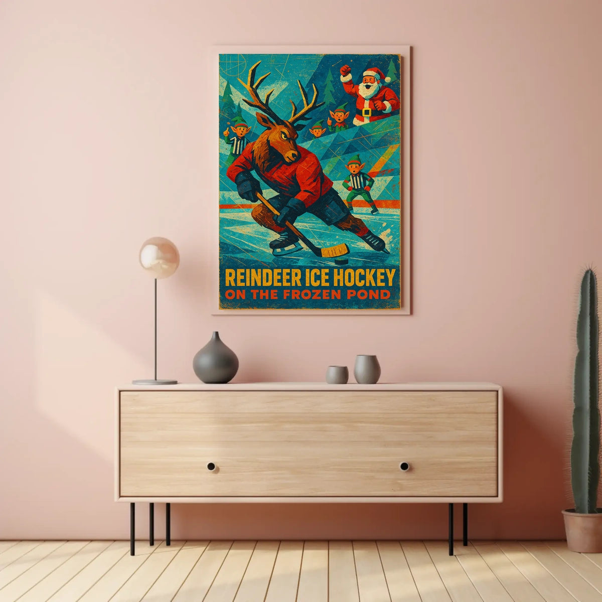 Reindeer Ice Hockey Holiday Fun Sports Poster