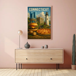 Connecticut Landmarks and Cuisine Poster