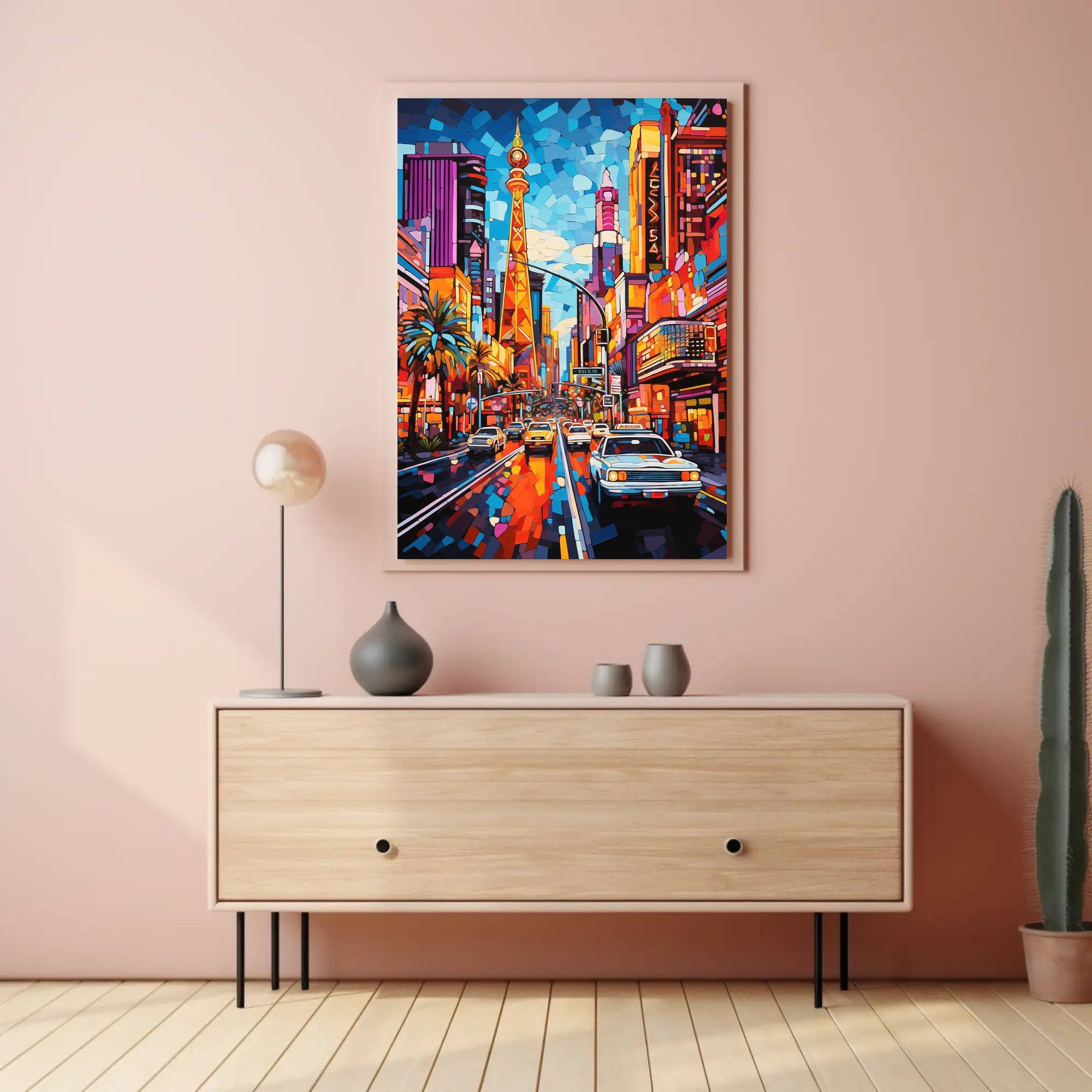 Vibrant Cityscape Mosaic with Eiffel Tower Artistic Poster