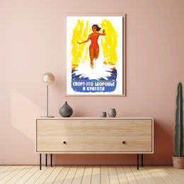 Vintage Russian Sports Poster with Energetic Yellow Background
