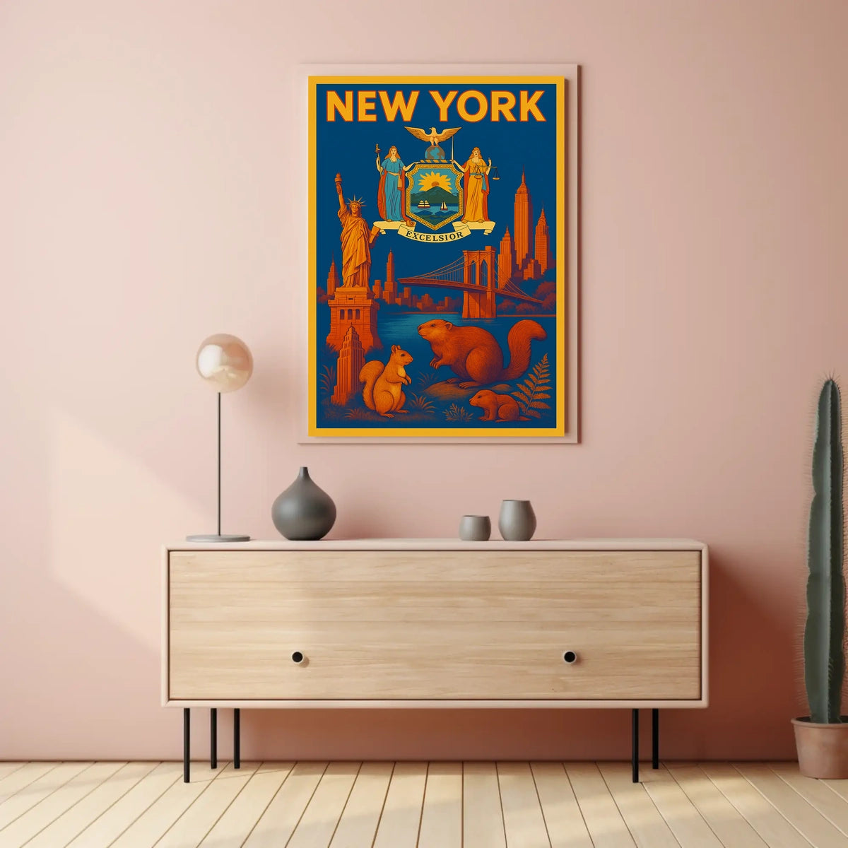 New York City Poster Vintage Landmarks Travel Wall Art