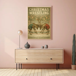 Christmas Wrestling Reindeer Vintage Holiday Poster Print