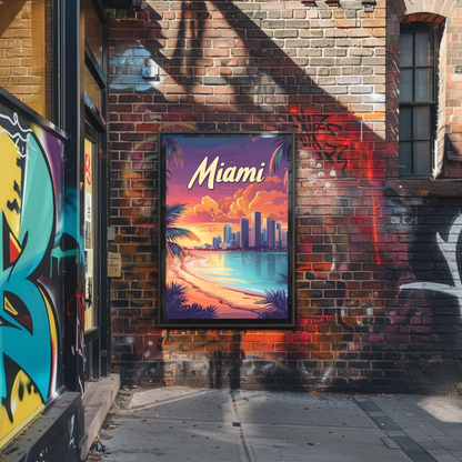 Miami Beach Sunset Vintage Travel Poster