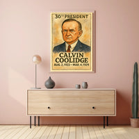 Calvin Coolidge 30th President of the United States Exaggerated Cartoon Sketch Poster
