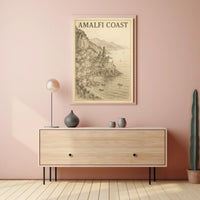 Amalfi Coast Illustration Poster Wall Art Decor 18x24