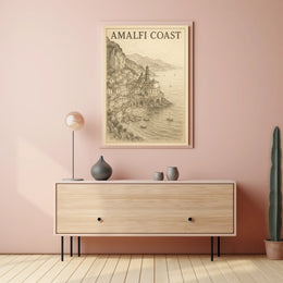 Amalfi Coast Illustration Poster Wall Art Decor 18x24