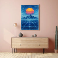 Retro-Futuristic Synthwave Landscape Art Poster