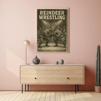 Reindeer Wrestling Holiday Whimsy Poster - Fantasy or Mythology Poster