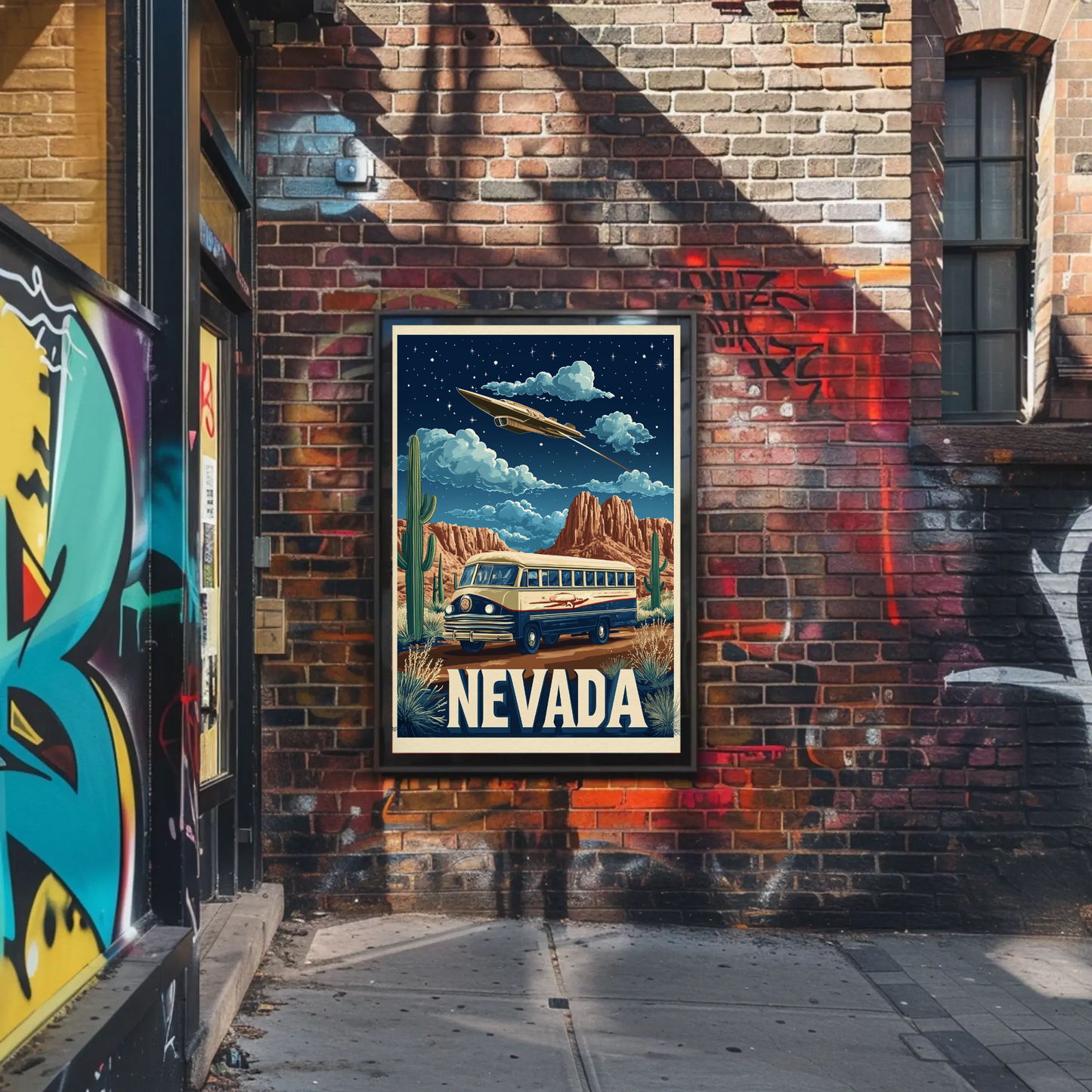 Vintage Poster Nevada Desert Bus UFO