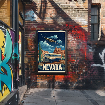 Vintage Poster Nevada Desert Bus UFO