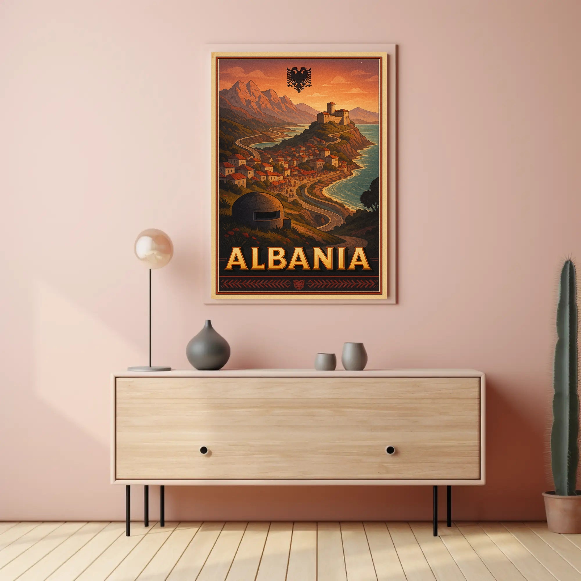Albanian Coastal Vintage Scene Travel Poster