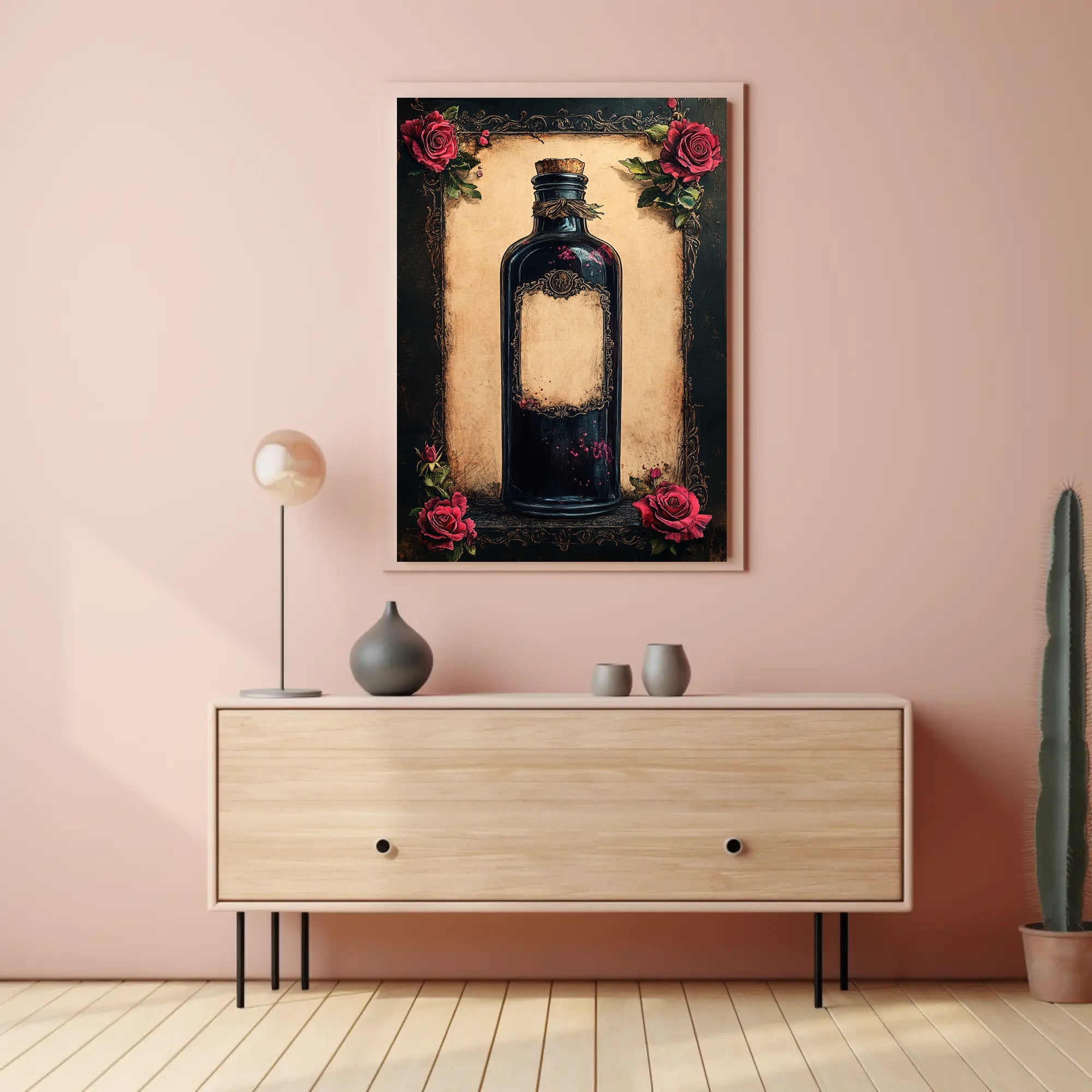 Vintage Potion Bottle With Roses Vintage Poster