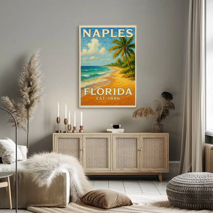 Naples Florida Beach Palms Surf Coastline Travel Poster