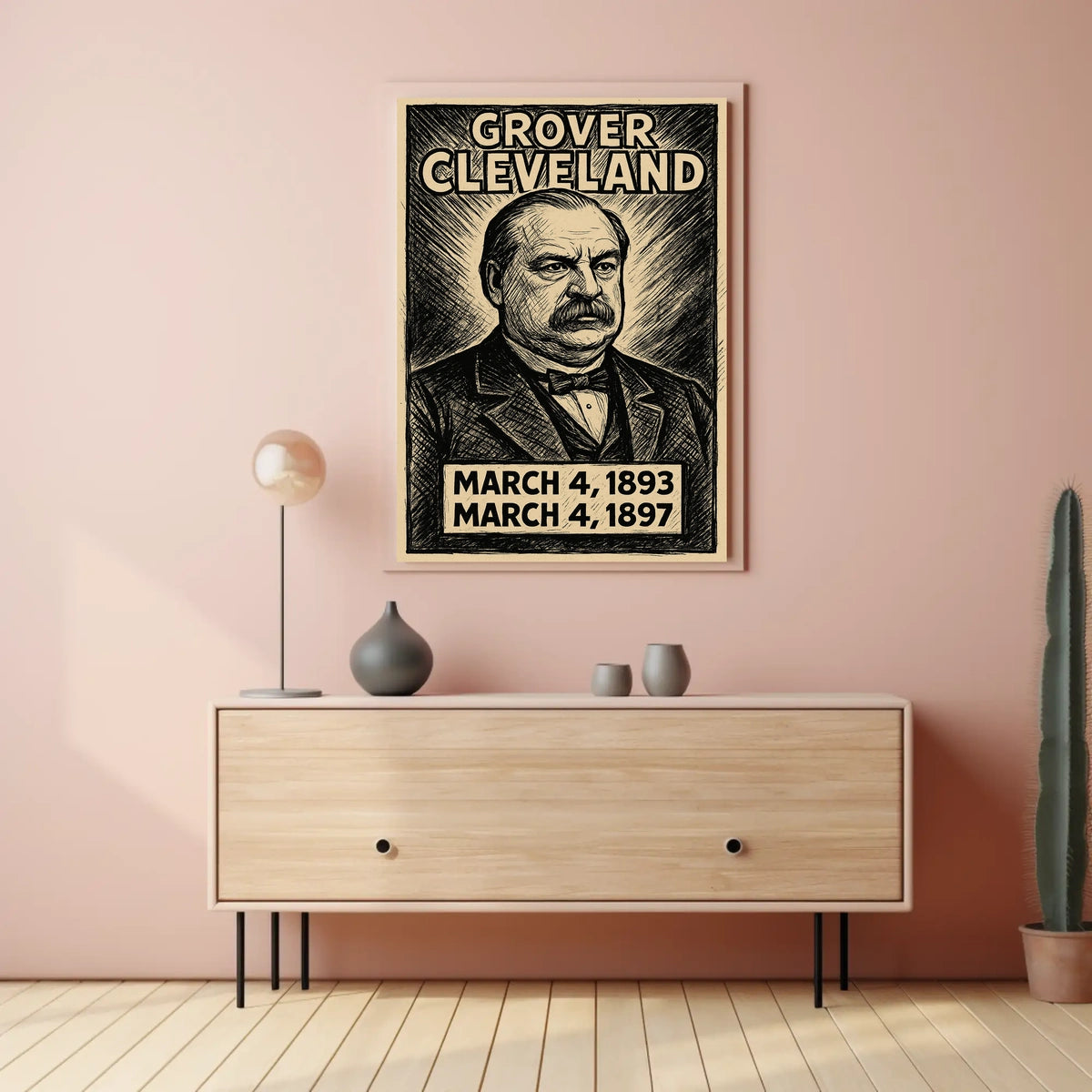 Grover Cleveland 24th President of the United States B & W Comic Sketch Poster