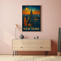 Digital Stained Glass NYC Poster Vibrant Modern Home Decor