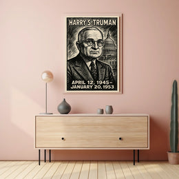 Harry S. Truman 33rd President of the United States B & W Comic Sketch Poster