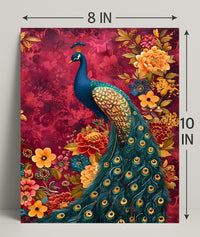 Majestic Peacock Amidst Lush Blooms: Artistic Animal Poster