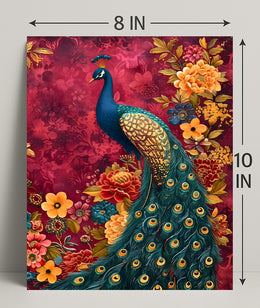 Majestic Peacock Amidst Lush Blooms: Artistic Animal Poster