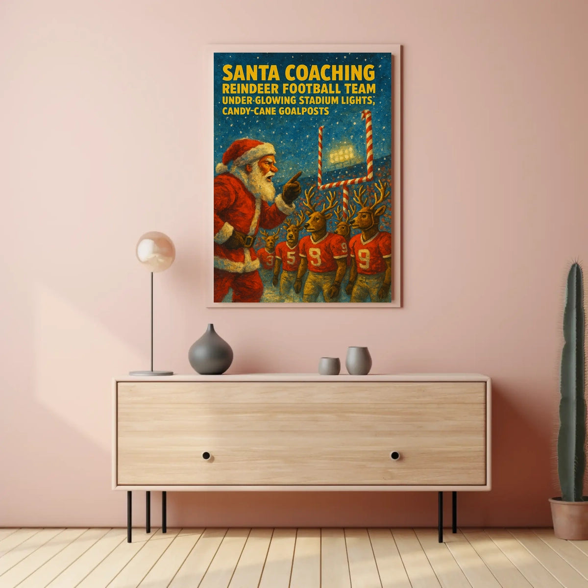 Santa Claus Coaches Reindeer Football Team Poster