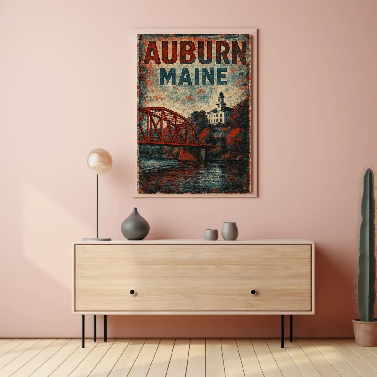 Auburn Maine Cityscape Realism Wanderlust Poster