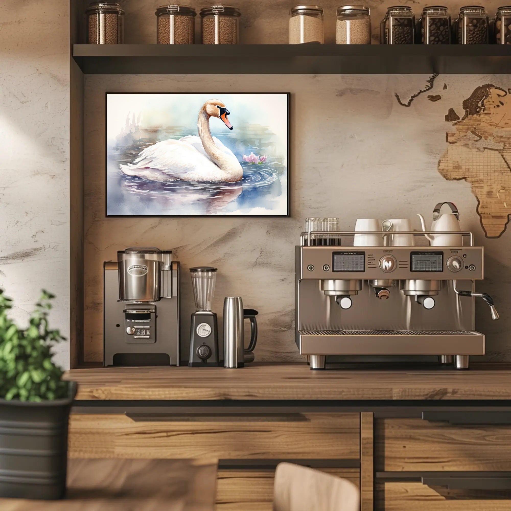 Tranquil Swan in Watercolor Poster PosterGoat