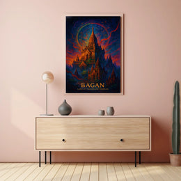 Bagan Mystical Temples Surreal Art Poster Print