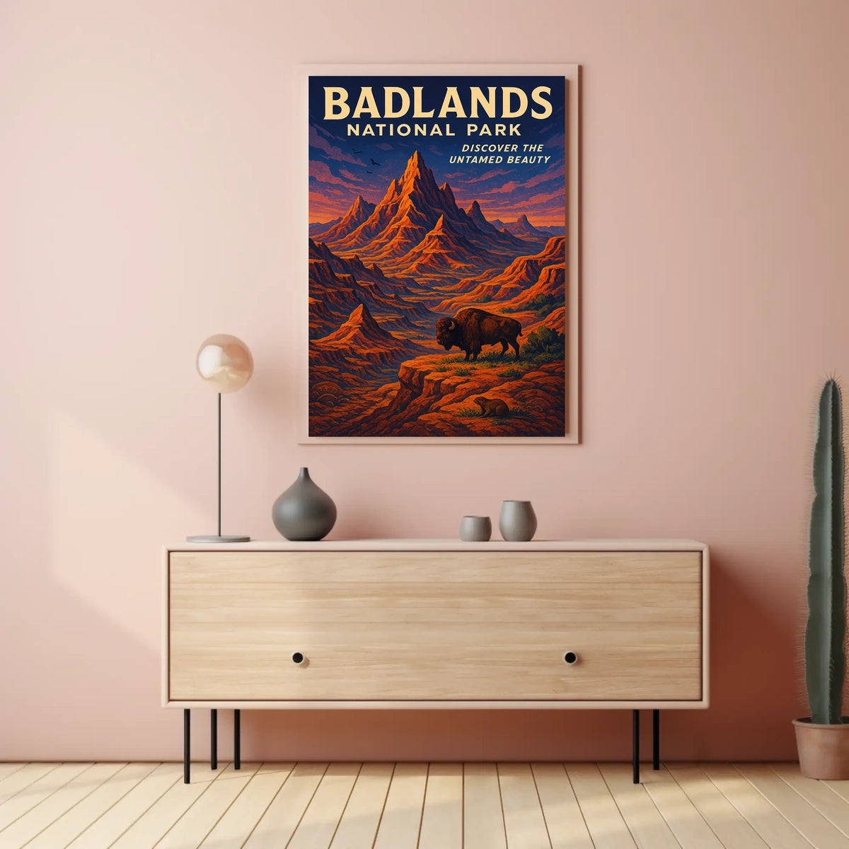 Badlands National Park Vintage Bison Adventure Poster