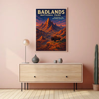 Badlands National Park Vintage Bison Adventure Poster