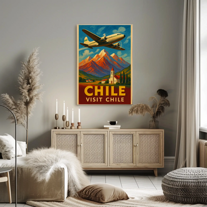 Visit Chile Andes Mountains Plane Travel Poster