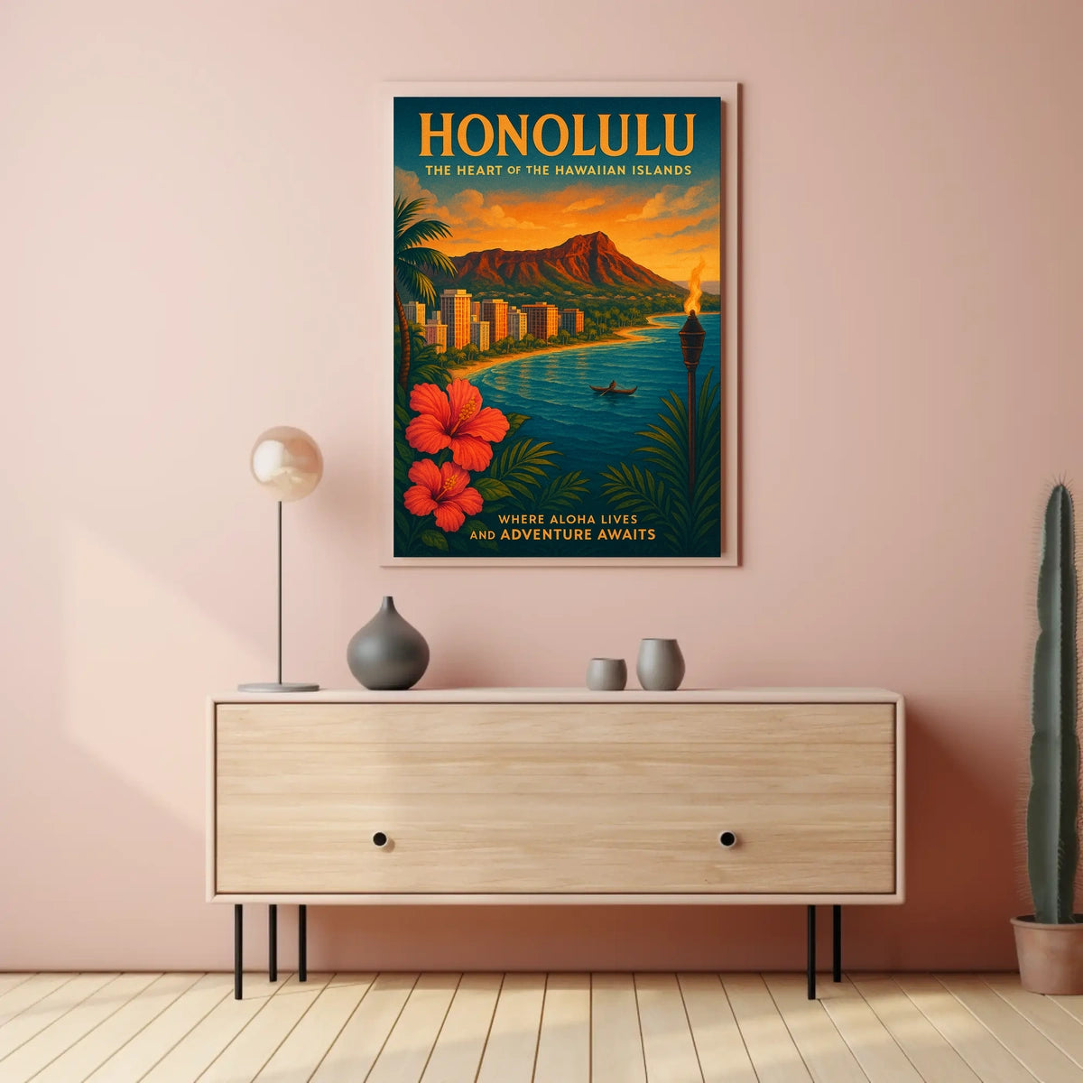Honolulu Vintage Travel Poster Tropical Adventure Art Print