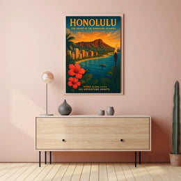 Honolulu Vintage Travel Poster Tropical Adventure Art Print