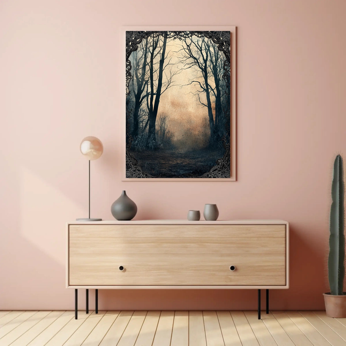 Mystical Dawn Forest Scene, Artistic Poster