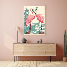 Spoonbills Poster Vintage Tropical Bird Wall Art