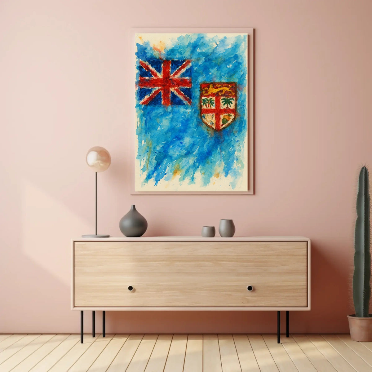 Fiji Flag Watercolor Wanderlust Poster
