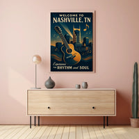 Nashville Music City Vintage Skyline Poster Art
