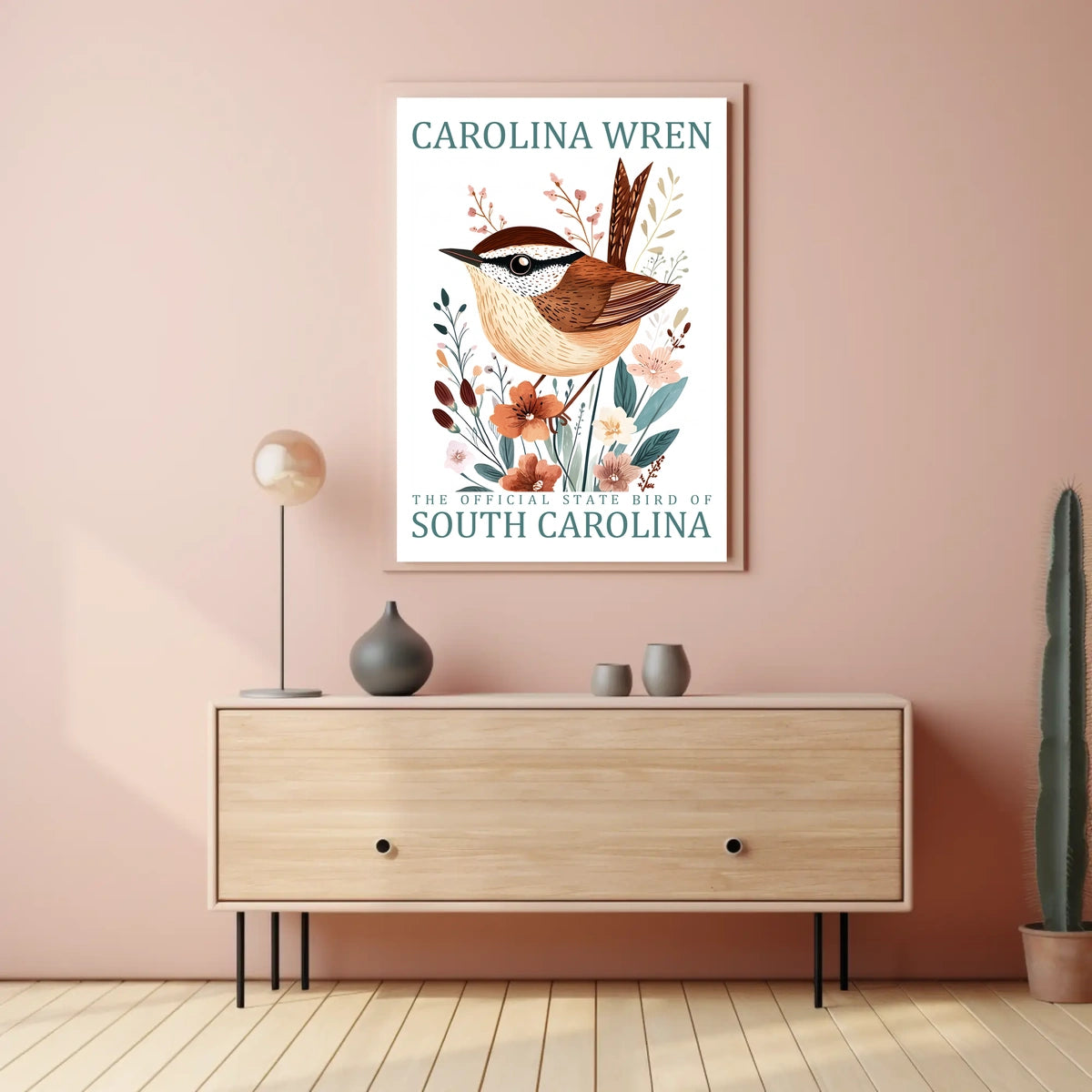 Carolina Wren Nature Poster: Modern Wildlife Art