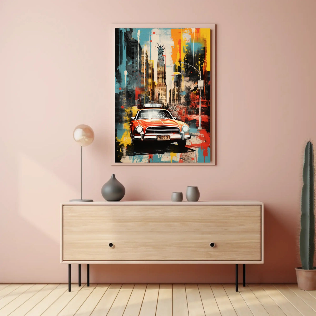 Stylized New York Cityscape Mid-20th Century Travel Poster