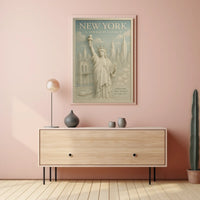 New York Cityscape Grand Skyline Poster Vintage Wall Art