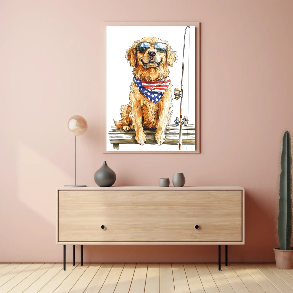 Golden Retriever Fishing With Sunglasses Bandana Poster