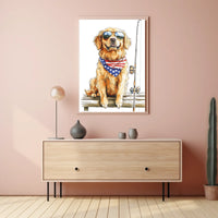 Golden Retriever Fishing With Sunglasses Bandana Poster