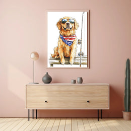 Golden Retriever Fishing With Sunglasses Bandana Poster